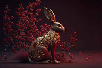 Chiński Rok Królika, Chinese Rabbit Year, Chiński Zając AI Generated - obrazy, fototapety, plakaty