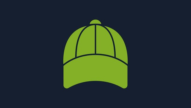 Yellow Baseball cap icon isolated on blue background. Sport equipment. Sports uniform. 4K Video motion graphic animation