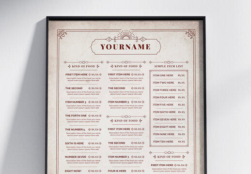 Vintage Bodegon Menu A3 Poster