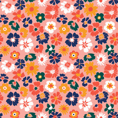 Abstract hand drawn colorful funky bold flower seamless pattern doodle