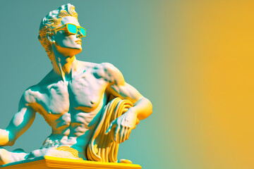 Bust sculpture with sunglasses. Sculpture in glasses, minimal concept art. AI generated image.