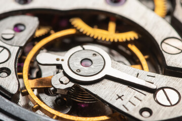 Clockwork swiss vintage watch close up macro