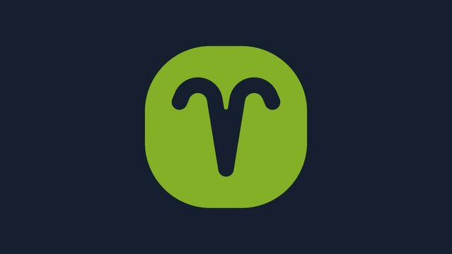 Yellow Aries zodiac sign icon isolated on blue background. Astrological horoscope collection. 4K Video motion graphic animation