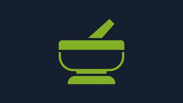 Yellow Mortar and pestle icon isolated on blue background. 4K Video motion graphic animation