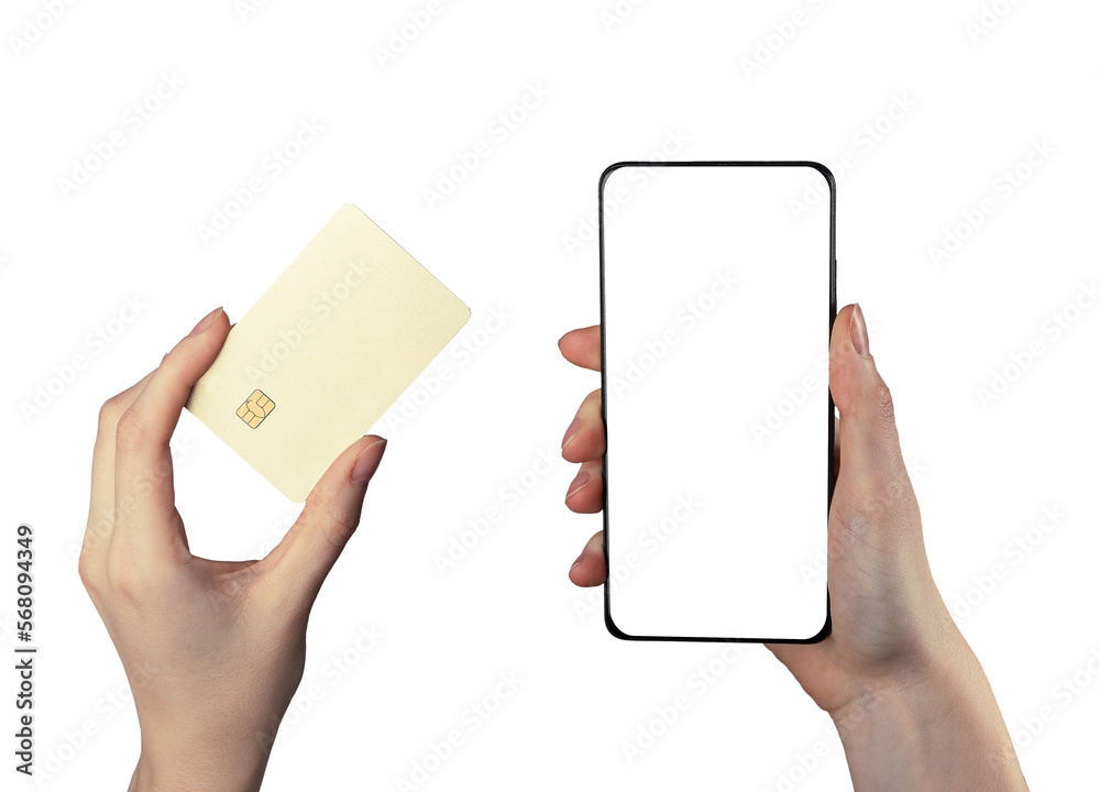 Poster bank card mockup and phone screen mock-up for mobile finance app promotion. smartphone display templ