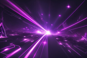 Fototapeta na wymiar Purple laser beams and abstract sci-fi elements. Futuristic technology background