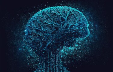 Blue brain with a neural network . Artificial intelligence big data analysis concept 