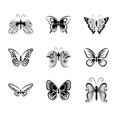 set of vector butterflies, black colored