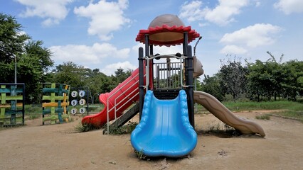 Bangalore,Karnataka,India-October 04 2022: Colorful Kids playing equipment in Agara Lake park.