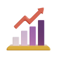 3D illustration of business growth bar chart with upward arrow, financial success and profit concept isolated