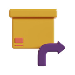 3D illustration of delivery box with arrow icon, shipping package and logistics concept isolated