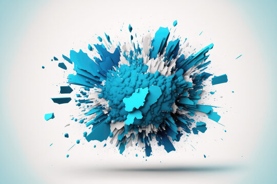 Blue explosion with a white background, isolated. Generative AI