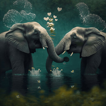 elephants in water