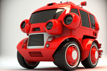 Robot car red on white background. Generative AI