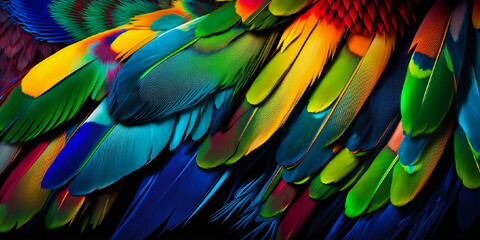 Obraz premium arrière-plan composé de plumes multicolores - illustration ia