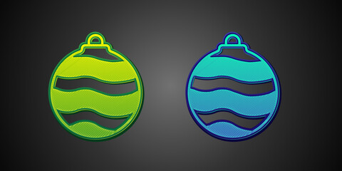 Green and blue Christmas ball icon isolated on black background. Merry Christmas and Happy New Year. Vector