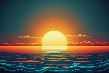 sunrise over the water. dawn over the sea. Beautiful sea horizon sunrise. sunrise over the sea in a landscape. Generative AI