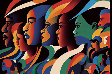 Fototapeta na wymiar Black History Month Abstract Togetherness African American Black Ethnicities Marching Celebrate Community Strength Activism Equality Diversity
