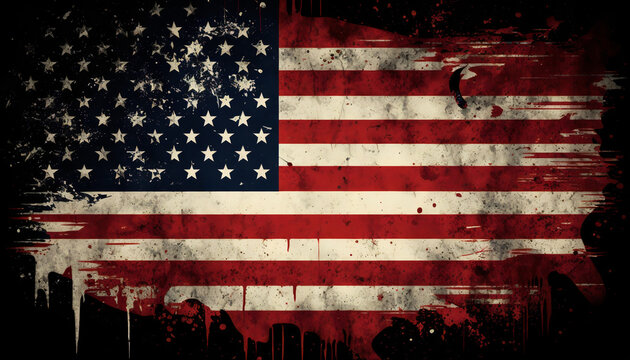 USA grunge flag, starry background. AI Generative