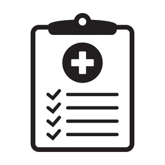 Medical history icon, medical report symbol. Health care clipboard icon. Medical card icon.