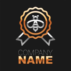 Line Best bee icon isolated on black background. Sweet natural food. Honeybee or apis with wings symbol. Flying insect. Colorful outline concept. Vector