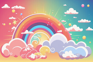 Clouds in a rainbow. Background. a pastel colored background with clouds and the sun. Generative AI