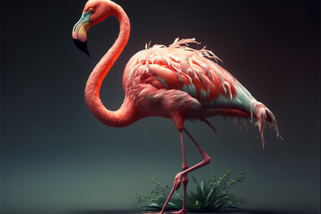 Pink flamingo close up portrait. Ai generated. 