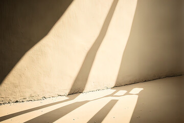 Bright room with a plastered wall, a shadow on the wall, a sunny day. AI
