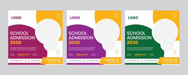 a open to school three colorful newest banner, school registration web square social teaching banner