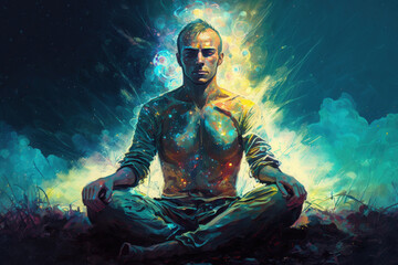 The brilliant yogi meditates in his illusions' world. Generative AI