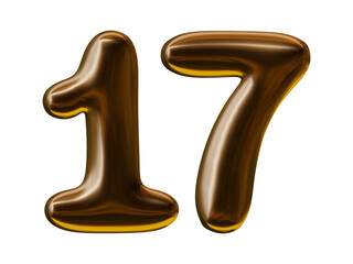 Number 17 design with balloon style in 3d render 
