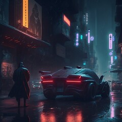 Night Lights in Modern Future City - AI Generated