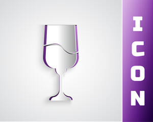 Paper cut Jewish goblet icon isolated on grey background. Jewish wine cup for kiddush. Kiddush cup for Shabbat. Paper art style. Vector