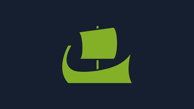 Yellow Ancient Greek trireme icon isolated on blue background. 4K Video motion graphic animation