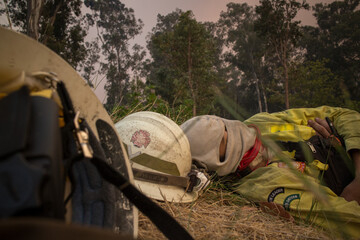Exhausted Firefighter Sleeping