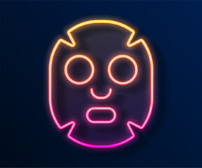 Glowing neon line Facial cosmetic mask icon isolated on black background. Cosmetology, medicine and health care. Vector