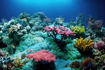 Naklejka premium Colorful coral reef underwater in tropical ocean (Generative AI)