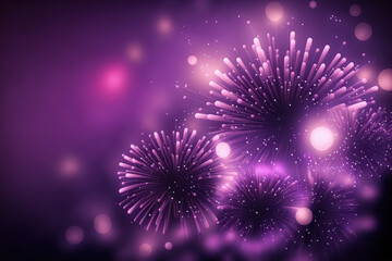 On New Year's Eve, there are purple fireworks with bokeh and copy space. holiday with an abstract backdrop. Generative AI
