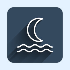 White line Night fog or smoke icon isolated with long shadow background. Blue square button. Vector