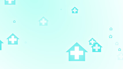 Fototapeta premium Medical health blue green cross on home pattern background. Abstract banners with prevent virus infection and healthcare stay home concept.