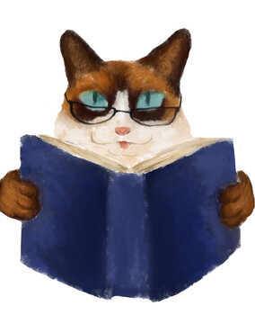 Ilustraci&radic;&ge;n de gato estudiando, con lentes, sin fondo e imagen completa