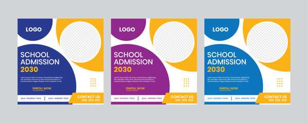 a open to school three colorful children banner, school registration admission, media, learning banner