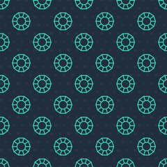 Green line Diamond icon isolated seamless pattern on blue background. Jewelry symbol. Gem stone. Vector