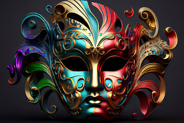 Naklejka premium multi-colored carnival mask assembled from a large number of small parts, inspired by the renaissance era