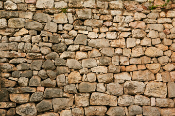 Stone wall for background design. A backing with natural stones for publication, design, poster, calendar, post, screensaver, wallpaper, postcard, banner, cover, website. High quality photo