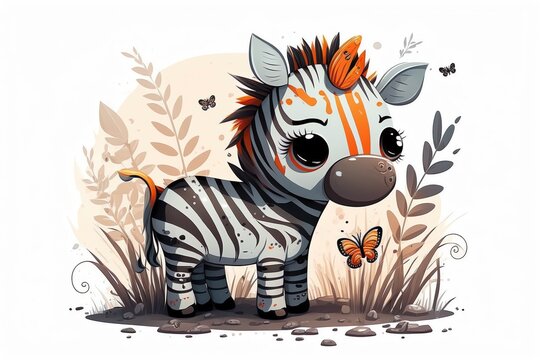 cute cartoon zebra in the tall grass