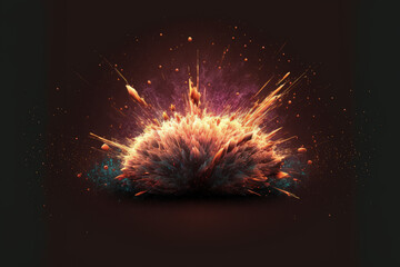 Sparks fly in a realistic, flaming explosion against a dark background. Generative AI - obrazy, fototapety, plakaty