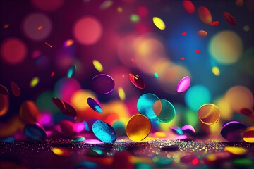 Fototapeta Celebration of Color, Colorful Confetti and Bokeh on a Carnival Background. Generative AI. Digital Art Illustration obraz
