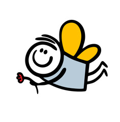 Funny cartoon character with butterfly wings flying abovewith flower.
