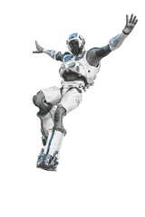 astronaut in green exo suit exploring arround